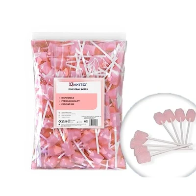 Image of 250pk Omnitex Premium Pink Oral Swabs Dry Disposable Mouth Cleaning Swabsticks Hygiene Sticks Hexagonal Foam Head to Provide 6 Edges, Pack of 250