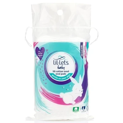Image of Lil Lets Baby Cotton Wool Oval Pads, Certified Organic, 100% Pure Wool, Soft and Absorbent, Gentle on Baby&#039;s Delicate Skin, Dermatologically Tested, Ideal for Newborns, Pack of 50 Pads