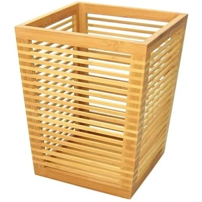 Image of Woodquail Waste Paper Bin Home Office Basket, Made of Natural Bamboo (Bin without Lid)