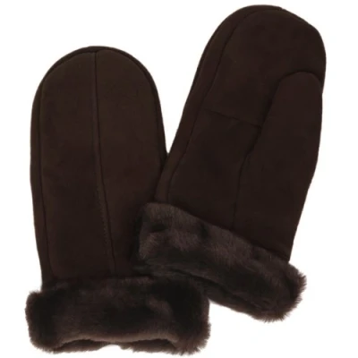 Image of Simons Leather Ladies Sheepskin Mittens In Brown Size M