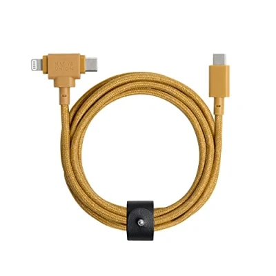 Image of Native Union Belt Cable Duo 5ft Ultra Strong Braided Universal Charging Made with Recycled Materials 2 in 1 Multi Device MFi Certified Connectors for Lightning &amp; Type C devices (Kraft)