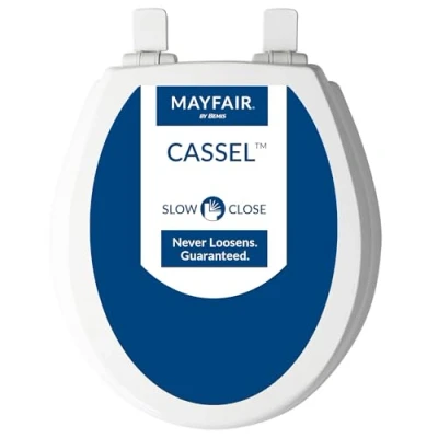 Image of Mayfair 847SLOW 000 Kendall Slow Close, Removable Enameled Wood Toilet Seat That Will Never Loosen, White, 1 Pack Round Premium Hinge