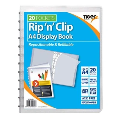 Image of 1 x A4 Rip N Clip Display Book Glass Clear Refill Storage Folder + 20 Wallets