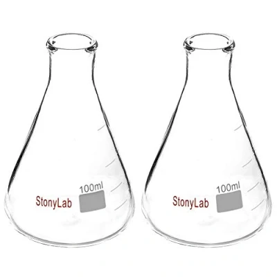 Image of stonylab (2 Pack) Narrow Mouth Erlenmeyer Glass Flasks with Heavy Duty Rim, 100ml