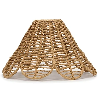 Image of Modern Easy Fit Natural Rattan Wicker Flower Scallop Edge Living Room Bedroom Ceiling Pendant Light Shade