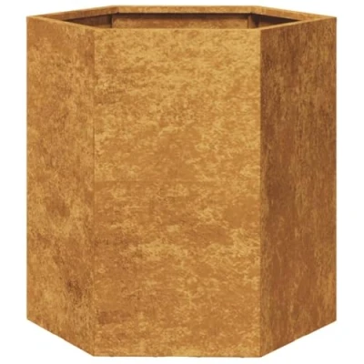 Image of vidaXL Garden Planter Outdoor Flower Pot Hexagon Corten Steel Weather Resistant, Open Bottom, Ample Space, Raised Design, 46x40x45cm Brown Metal