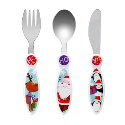 Image of Christmas Xmas Children&#039;s Kids 3pcs Cutlery Set Santa Festive Knife/Fork/Spoon