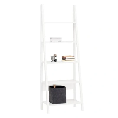 Image of SoBuy® FRG61 W, Modern 5 Tiers Ladder Shelf Bookcase, Wood Storage Display Shelving, Wall Shelf, W64xD39xH180cm, White