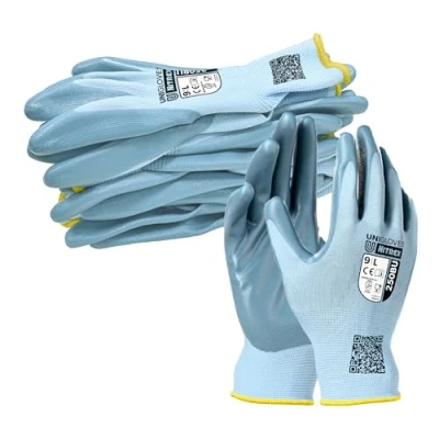 Image of NITREX 250BU Blue, Nitrile Palm Coated, Light Duty Gloves, Resistant to Oil and Moisture, Size 8