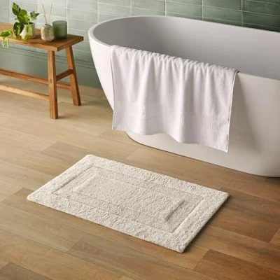 Image of Silentnight Supersoft Bathmat White Super Soft &amp; Absorbent 100% Cotton BCI Quick Drying Plush Texture Non Slip Base 80 x 50cm Machine Washable,