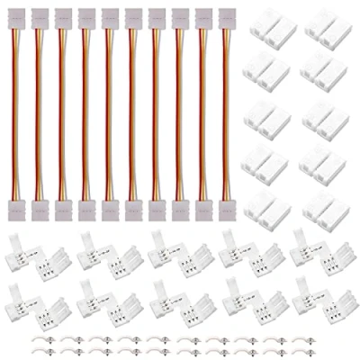 Image of ENQIMAOYI 3 Pin RGB LED Strip Connector Kit Includes 10x Jumper, L Shape Connector, Gapless Connectors,20x Clips for 10MM 5050 WS2812B WS2812 WS2811 Light