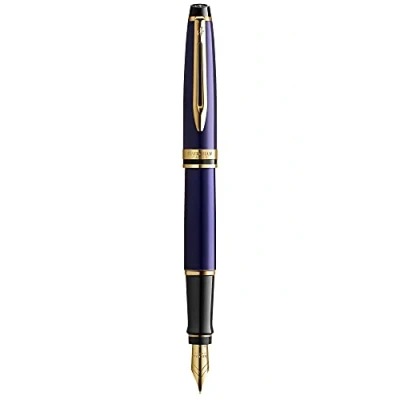 Image of WATERMAN Expert Fountain Pen, Dark Blue barrel, Gold Trims, 18K medium Nib Gift Boxed