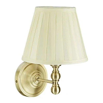 Image of Relaxdays Lamp, Vintage Shade, Antique Design, Fabric, E14 Socket, HxWxD 30x20x23.5 cm, Wall Decor, Beige/Brass, Iron, 30 x 20 23.5 cm