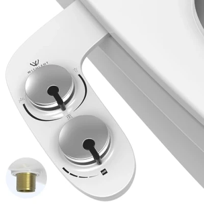 Image of Bidet Attachment for Toilet UK WITHLENT Self Cleaning Dual Nozzles Non Electric Cold Water Seat with Pressure Controls, Frontal &amp; Rear Wash (Silver)