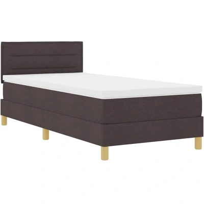 Image of Box Spring Bed with Mattress &amp; led Dark Brown 100x200 cm Fabric Vidaxl