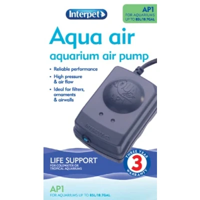 Image of Interpet Aqua Air Oxygen Pump for Aquarium Fish Tank Aeration, Quiet, Powerful, 1 Outlet, AP1 Aquariums 21 50 Litre
