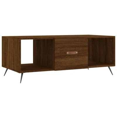 Image of vidaXL Brown Oak Coffee Table in Engineered Wood with Iron Legs Elegant Rectangle Living Room Furniture Storage Compartments