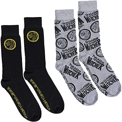 Image of Concept One Netflix The Witcher Novelty Crew Socks, Pack of 2, Black/Grey, Size, size