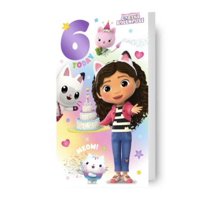 Image of Age 6 Birthday Card, Gabby&#039;s Dollhouse Card for Dollhouse, 6th