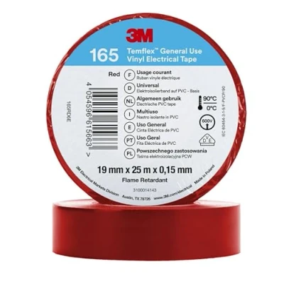 Image of 3M Temflex™ 165 165RD6E Electrical Tape Red (L x W) 25 m 19 mm