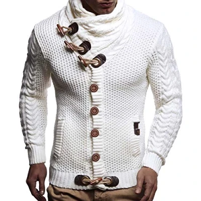 Image of Leif Nelson Men Cardigan Jacket Shawl Collar LN 4195 White XXXX Large