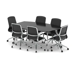Image of High Gloss 1800mm Writable Boardroom Table Black + 6 Executive Chairs
