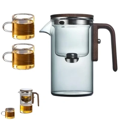 Image of Glass Teapot with Strainer, Water Separation Wooden Handle, Enchantipot Magic Tea Pot, Infuser, Witchcraft Cup, Magical Infuser(Gray,520ml+2*cup)