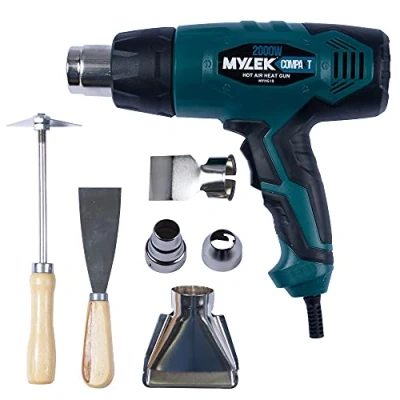 Image of MYLEK Hot Air Heat Gun 2000W Professional Handheld DIY Crafting, Paint Stripper, Varnish Stripping, Shrinking PVC, Wrapping, Embossing, Thawing, Bending, 2 Modes Max 650C, 6 PCE Accessory Kit