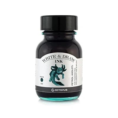Image of Octopus Write and Draw Ink 420 Petrol Axolotl, Waterproof for Writing Drawing, Calligraphy Ink, Lightfast Drawing Fountain Pen, Glass Brush, 50 ml