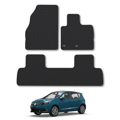 Image of Rubber Car Mats Compatible with Renault Scenic (2009 2016) Tailored Fit Floor Set Accessory Black Custom 4 Pieces Clips Anti Slip Backing, Heavy Duty &amp; Waterproof
