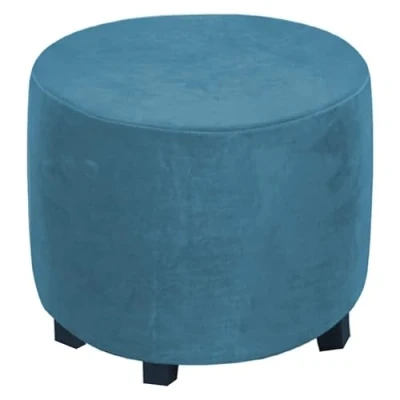 Image of XGANGM 45cm Round Velvet Ottoman Stool Cover Slipcover Stretch Pouffe Small Footstool Protector Storage Chair Washable,peacock blue