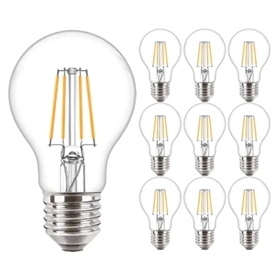 Image of Philips 10 Pack Classic LED Clear Filament GLS A60 Lamp 4.3W (40W) E27 ES Large Edison Screw 2700k Warm White 470 Lumen 15000 Hours Car Air Freshener Included 80+ CRI