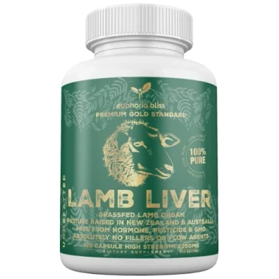 Image of Grass Fed Desiccated Lamb Liver Capsules 2250mg (120 Pills, 750mg Each) Energy Digestion Detoxification Non GMO Freeze Dried Pasture Raised in New Zealand Without Hormones or Chemicals