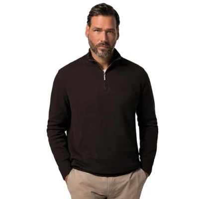 Image of JP 1880 Men&#039;s Big &amp; Tall Zip Neck Troyer Sweater Black XXXX Large 716842 10 4XL