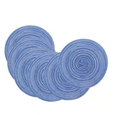 Image of SCF2017 Set of 6 Round Woven Cotton Yarn Placemats 18cm Small Table Mats Coasters(Blue)