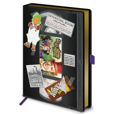 Image of Grindstore Willy Wonka and The Chocolate Factory Journal Notebook (VHS Design) Notepads A5 Note Book in Presentation Gift Box, 240 Pages Official Merchandise