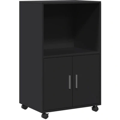 Image of vidaXL Rolling Cabinet Filing Storage Black Engineered Wood 4 Wheels, Lockable 55x40x91cm Multi Use in Office, Bedroom, Kitchen Ample with Shelf &amp; Doors