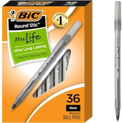 Image of BIC® Round Stic® Xtra Life Ball Point Pen, Black, 36 Pack