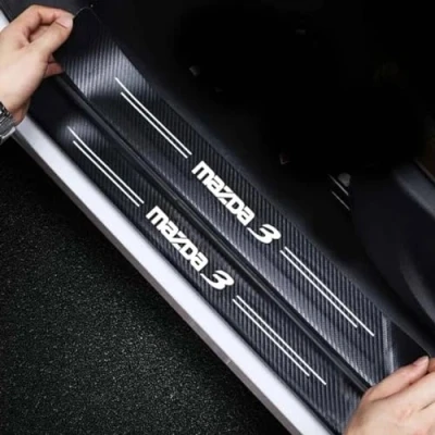 Image of RIDGOEL 4Pcs Car Door Sill Protector Kick Plates for Mazda 3, Carbon Fiber Threshold Accessories Automobile Steps Scuff Plate Cover Welcome Pedal Decorative Strips Decals 3