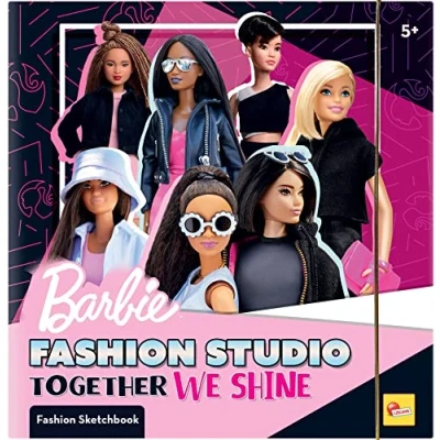 Image of Lisciani BARBIE Fashion Studio Together We Shine Fasion Sketchbook Models to dress up Creative Game Colouring pens For Girls From 4 years old