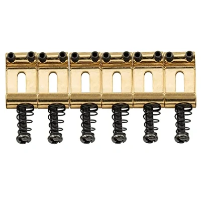Image of Musiclily Pro 10.5mm Steel Vintage Style Guitar Tremolo Bridge Saddles for Strat Stratocaster Electric Guitar, Gold(Set of 6)