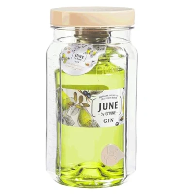 Image of June Royal Pear and Cardomom Flavoured Gin, with Cocktail making Jar, 70cl, 37.5% ABV. Distilled, infused crafted in France