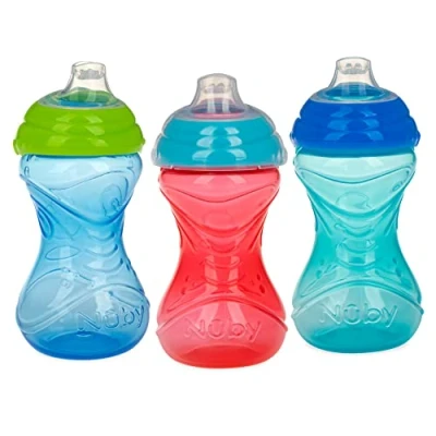 Image of Nuby Clik It Soft Spout No Spill Easy Grip Sippy Cup for Boys 3 Count (Pack of 1) 10 Oz 6+ Months