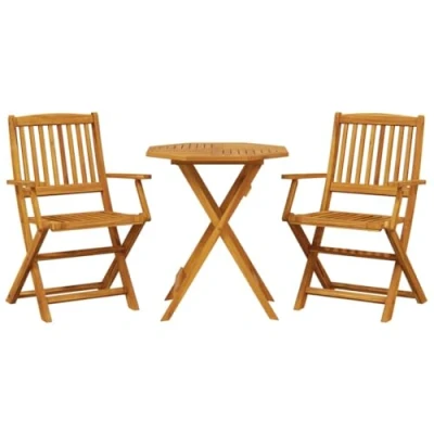 Image of vidaXL Acacia Wood Folding Bistro Set 3 Piece Brown Garden/Patio Furniture Outdoor Dining Chairs/Table Space Saving Design