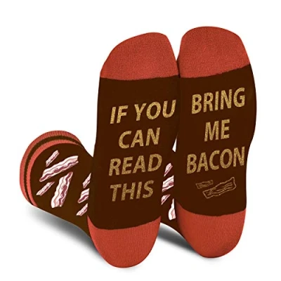 Image of Funny Socks for Men Women If You Can Read This Bring Me Bacon Gifts Novelty Fun Crew Teenage Boys Crazy Funky Cute Food Fathers Day Easter Christmas Stocking Fillers