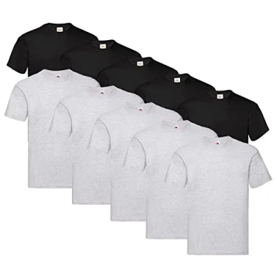 Image of Fruit of the Loom Men&#039;s Original T Shirt (Pack 10), 5 x Black + Grey 1 Hl Purchase Notepad, XXXXX Large