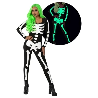 Image of Morph, Skeleton Bodysuit Women Adult Glow In The Dark Costume Halloween Costumes For Women&#039;s Large