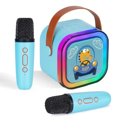 Image of DYNASONIC A29 Karaoke with Two Microphones Bluetooth Speaker for Kids Electronic Toy Gifts 3 15 Years Old (Dinosaur)