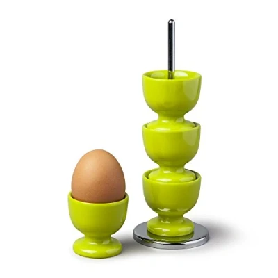 Image of Zeal G277L Stack and Store Egg Cups/Holders, Set of 4 with Chrome Storage Carry Stand, Melamine, Lime