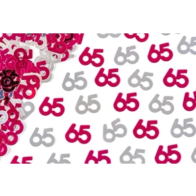 Image of SHATCHI 14 g Pink and Silver 65th Birthday Confetti Foil Metallic Glitz Table Scatter Sprinkles Age Bday Party Decorations